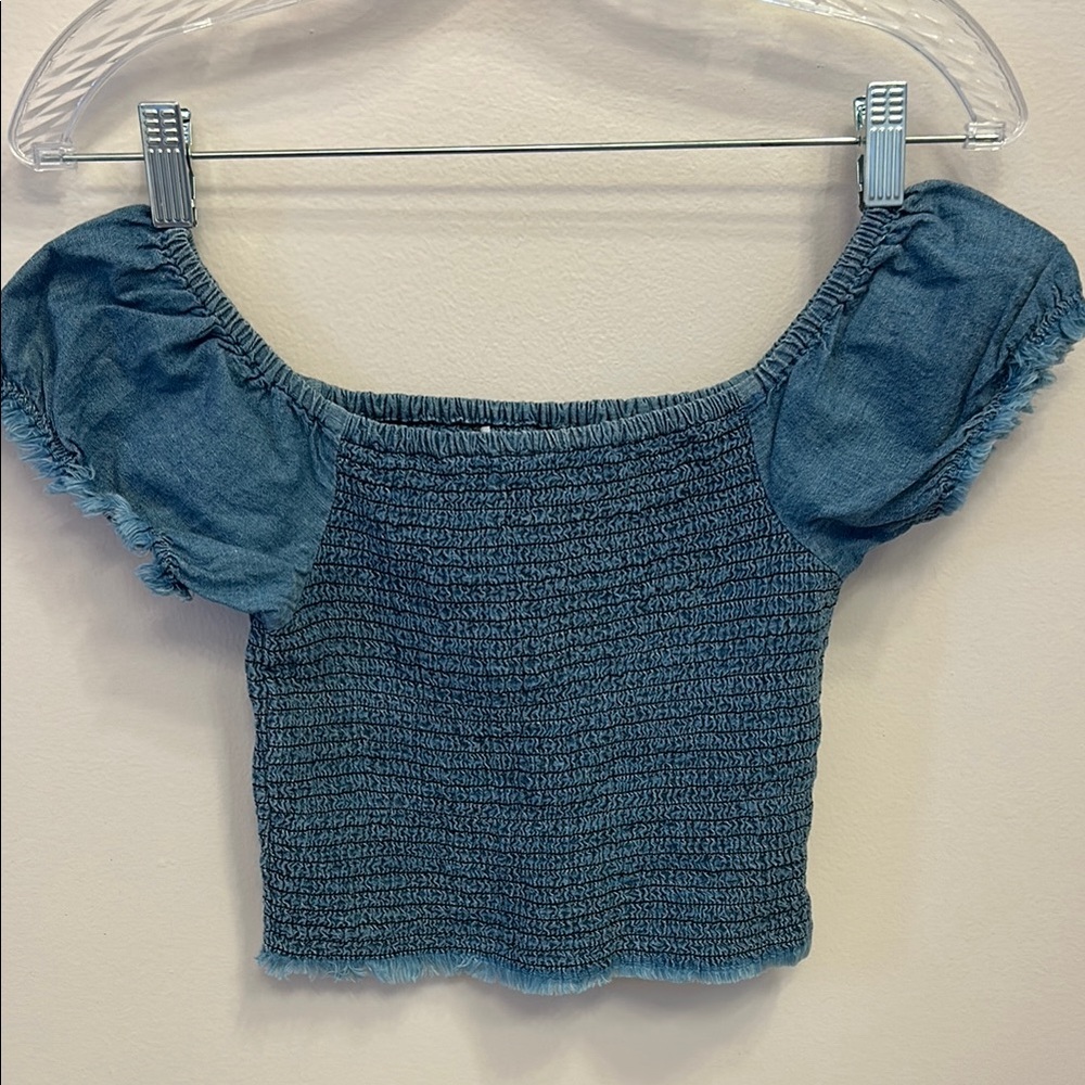Forever 21 Denim Blue Smocked Crop Top